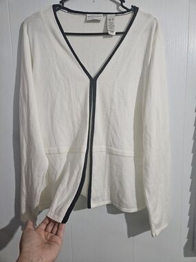 Liz Claiborne Ivory Cardigan with Black Trim